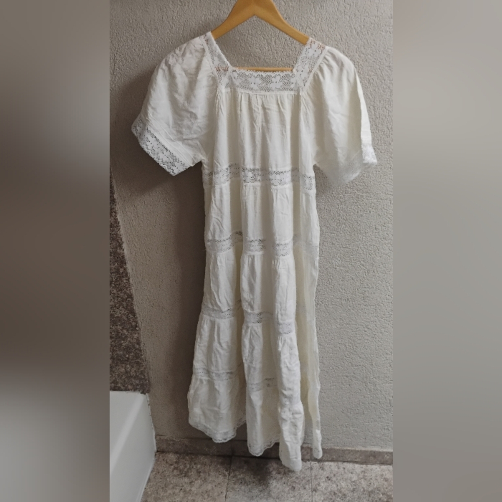 Vintage 1970s Cole Of California Lace Square Neckline Boho Maxi Dress - Picture 4 of 4